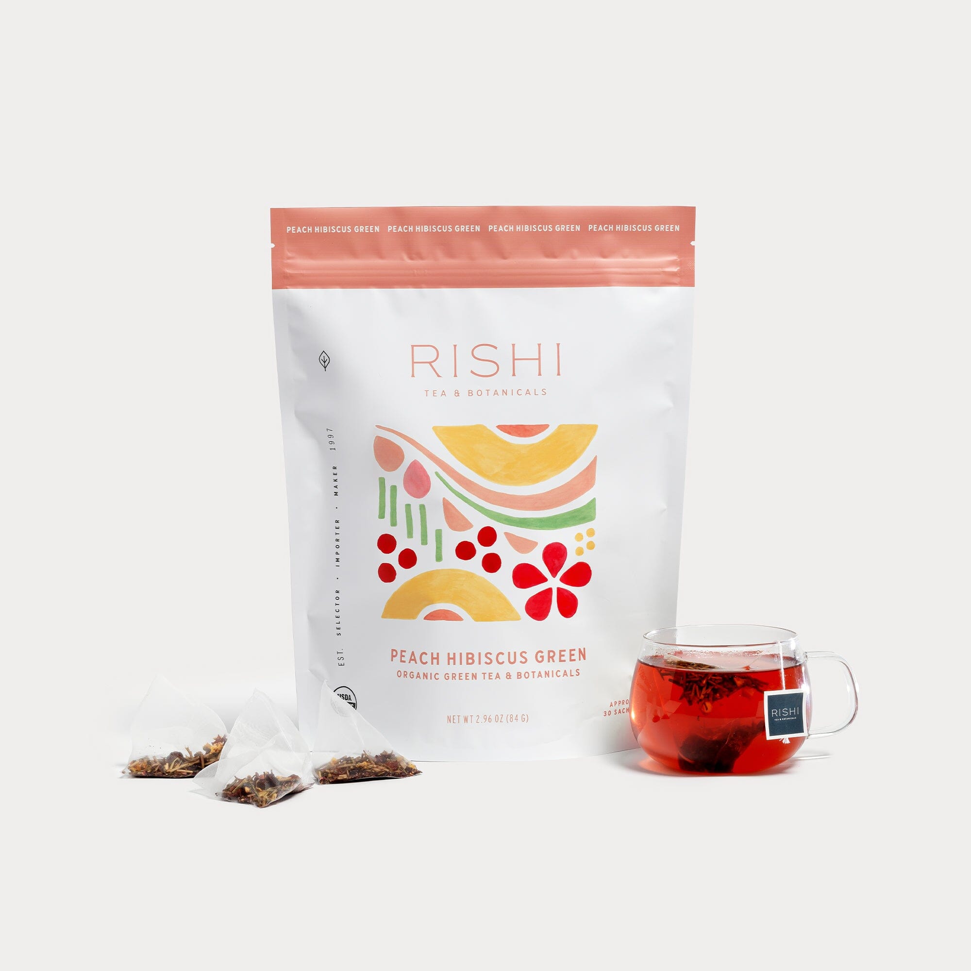 Peach Hibiscus Green | Organic Tea Sachets | Rishi Tea