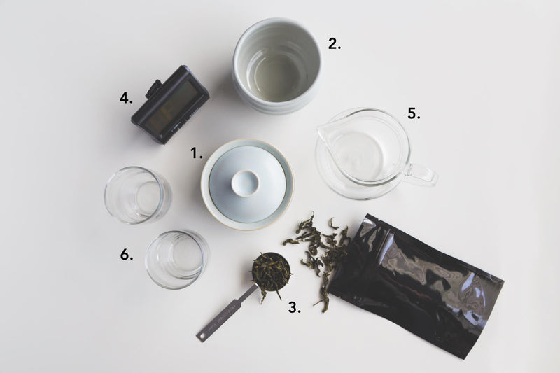 Layout of each of the tools needed for this traditional Chinese brewing method